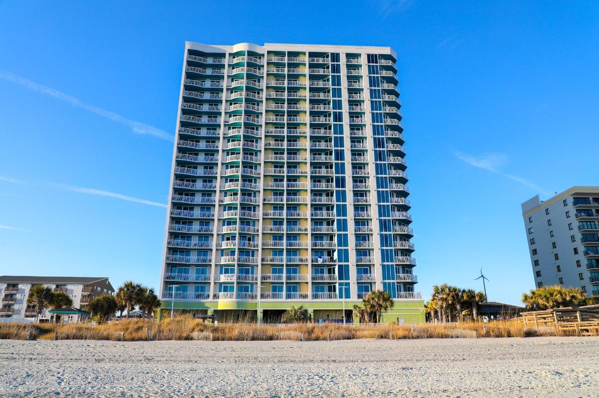 The Towers at North Myrtle Beach oceanfront resort, offering modern condos and amenities for guests attending Myrtle Beach Jeep Jam 2025